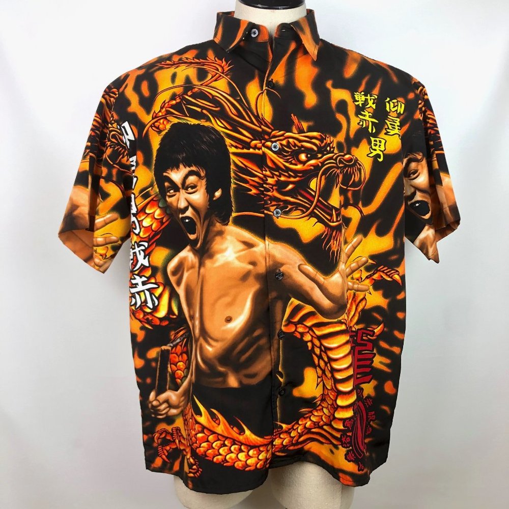 VTG Changes Bruce Lee S/S Button Up L Dragon 90s
